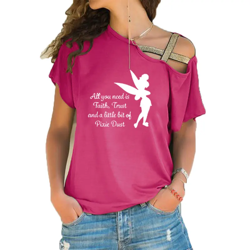 18 Новая летняя футболка с надписью «All you need is a little Faith Trust and Pixie Dust», милая Футболка с принтом Тинкербелл, Женский Топ - Цвет: 18