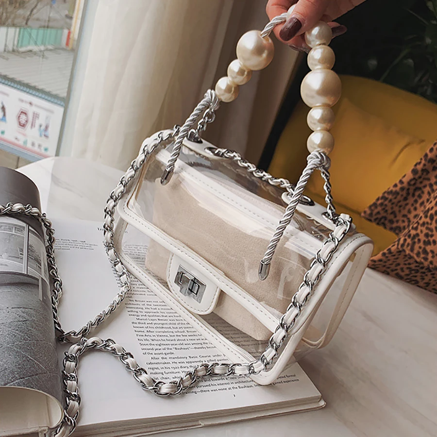 Прозрачная желеобразная сумка на плечо для девушек сумочка цепочке из бисера