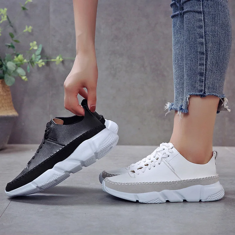 

2019 Spring And Autumn New Style Korean-style Students Casual Versatile Comfortable Lace-up Flat Wearable Shoes Women's One-Piec