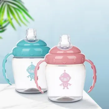 

Robot Printing Pp Duckbill Cup Baby Training Drinking Cup Baby Kettle Double Handle Learning Drink Cup