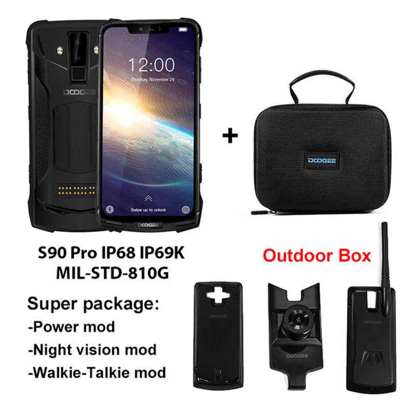Black Super package Новейший DOOGEE S90 Pro Смартфон Android 9,0 Helio P70 6 ГБ 128 ГБ IP68 прочный мобильный телефон Восьмиядерный 6,18 ''FHD+ дисплей 16 МП - Цвет: Black Super package