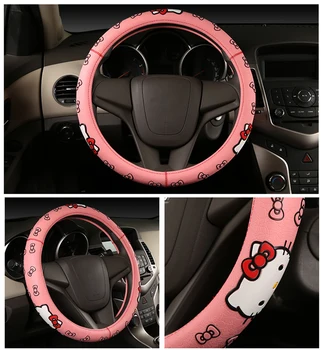 

Universal 38cm 15 Inch Hello Kitty Car Accessories Cartoon Steering Wheel Cover Natural Rubber Healthy Breathable For Women Girl