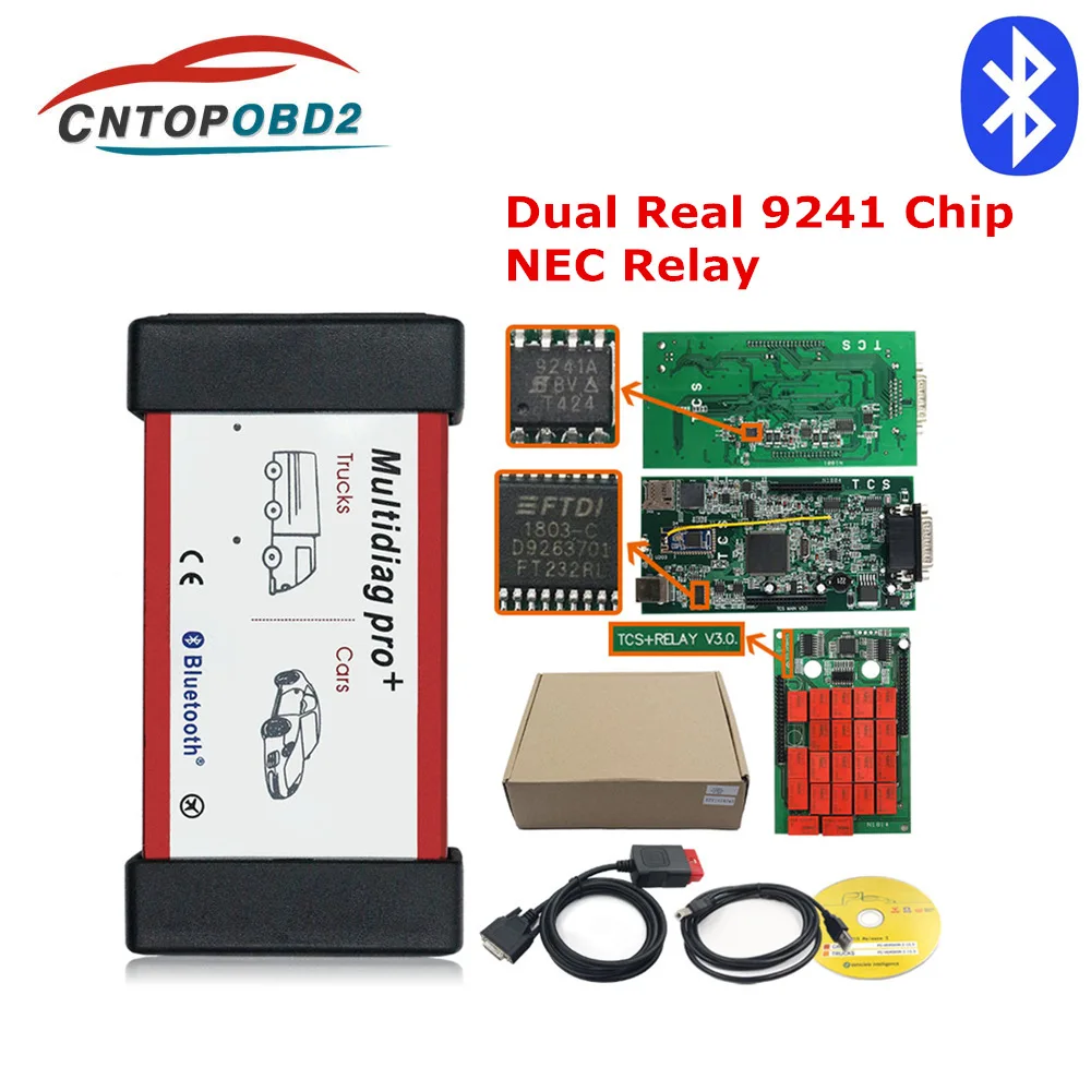 OBDII Scanner Relays Cars-Trucks Diagnostic Tool V3.0 Multidiag Double Green Board Real 9241 Chip TCS Bluetooth OBD2 Code Reader