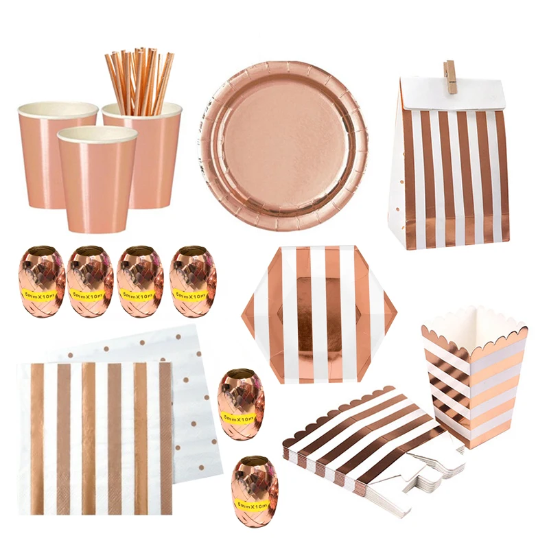 Chicinlife Rosegold бумажные тарелки и стаканы Скатерть Салфетка соломы попкорн коробка фольги шары для свадьбы и дня рождения вечерние юбилей Декор