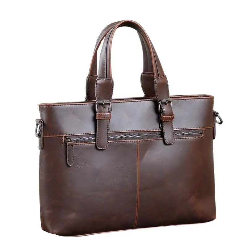 14inch Laptop Briefcase Crossbody Satchel Bag for Men Messenger Bag Men Crazy Horse PU Leather Bag for Men Vintage Casual Bag