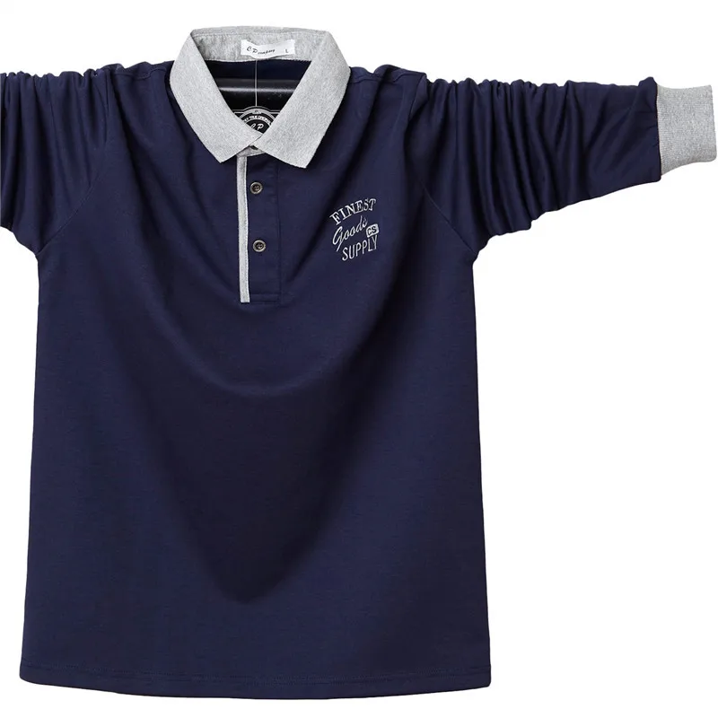 Осенняя Новая мужская Свободная деловая рубашка поло с длинными рукавами Повседневная Хлопковая мужская рубашка-поло с буквенным принтом плюс размер 4xl 5xl 6xl - Цвет: Navy