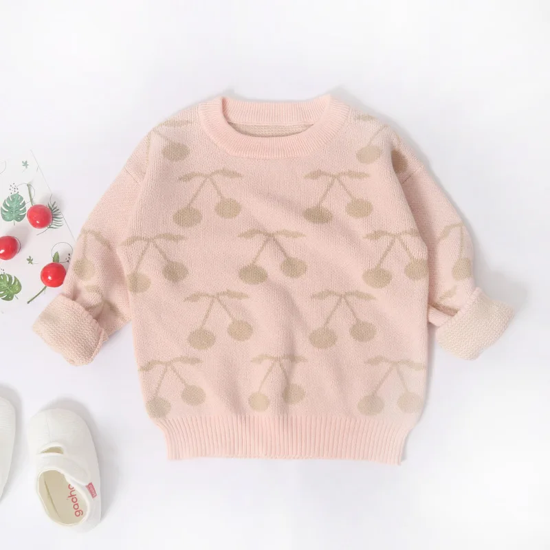 light pink as pic MILANCEl/Одежда для детей; Новые свитера для девочек; свитер с рисунком вишни для мальчиков; трикотажный пуловер с длинными рукавами для девочек; пуловер для мальчиков - Цвет: light pink as pic