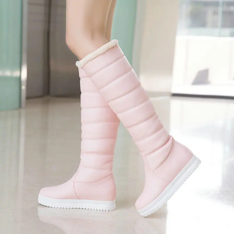 Г. Женские ботинки удобные плюшевые сапоги до колена зимние сапоги на платформе без застежки женская обувь черный, белый, розовый цвет, большие размеры 34-43