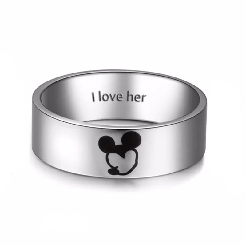 Г-н MRS парное кольцо I LOVE HER finger кольцо Модные Простые титановые металлические ювелирные изделия милый Микки Минни символ модные подарки