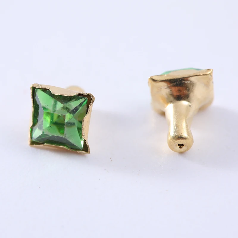 Green Rivets(gold) 30 комплектов 6*6 мм квадратные хрустальные заклепки из горного хрусталя Стразы шпильки DIY ремесла одежда кожаный декор Rebite шипы трубчатые буровые гвозди - Цвет: Green Rivets(gold)