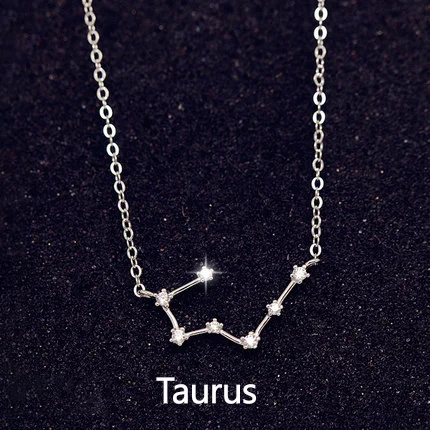Taurus ANENJERY 925 пробы Серебряное зодиакальное ожерелье небесные персонализированные ювелирные изделия лучший друг подарок созвездие ожерелье S-N487 - Окраска металла: Taurus
