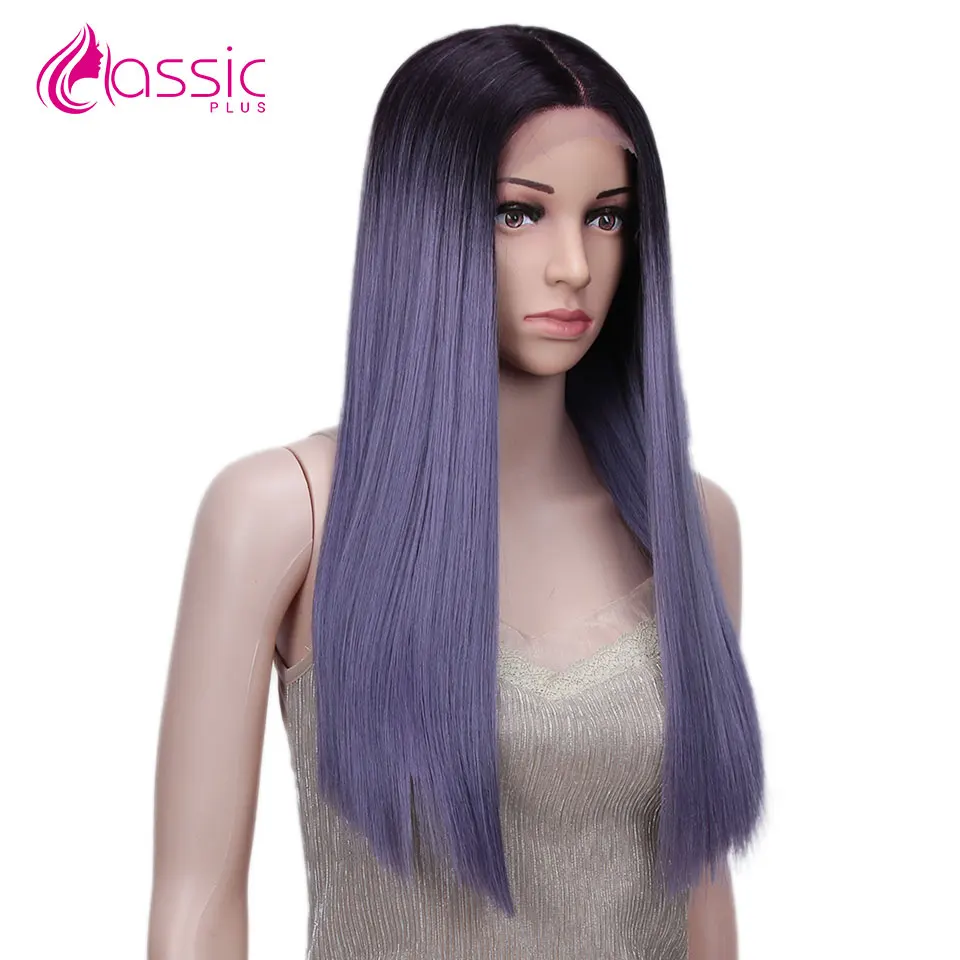 Classic Plus Ombre Synthetic Lace Front Wig Long Straight Hair Colored Wigs For Women Purple Pink Blue Ash Blonde Lace Front Wig