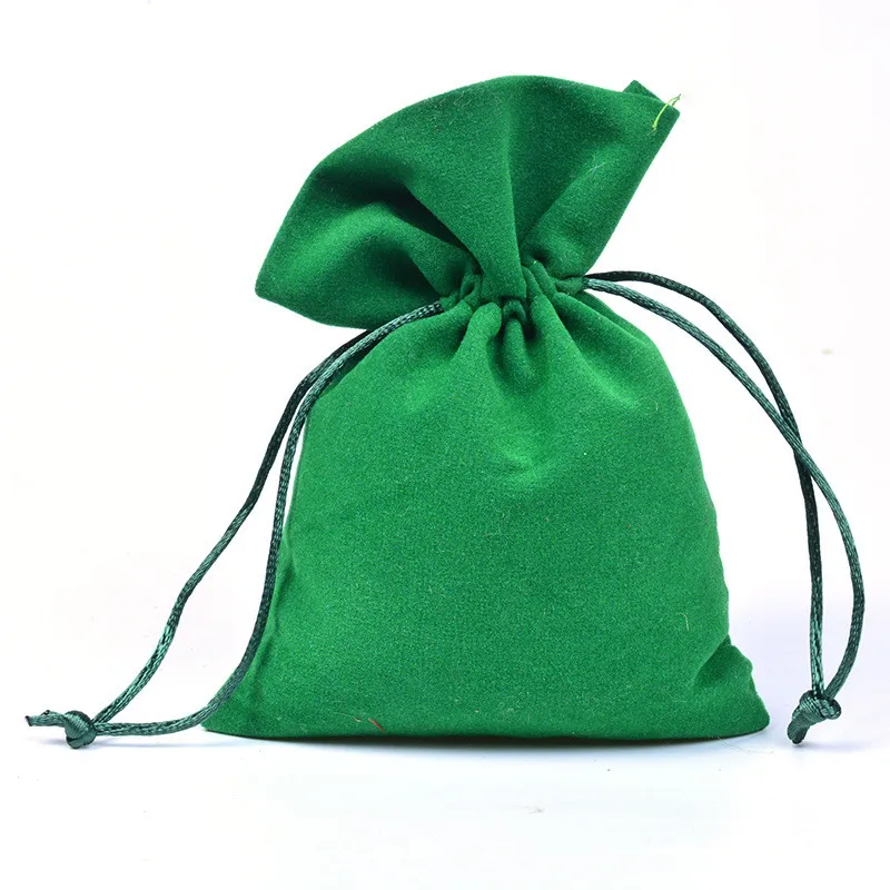 

10x15cm Green Velvet Gift Bags Drawstring Jewelry Pouches Candy Bags Wedding Favors