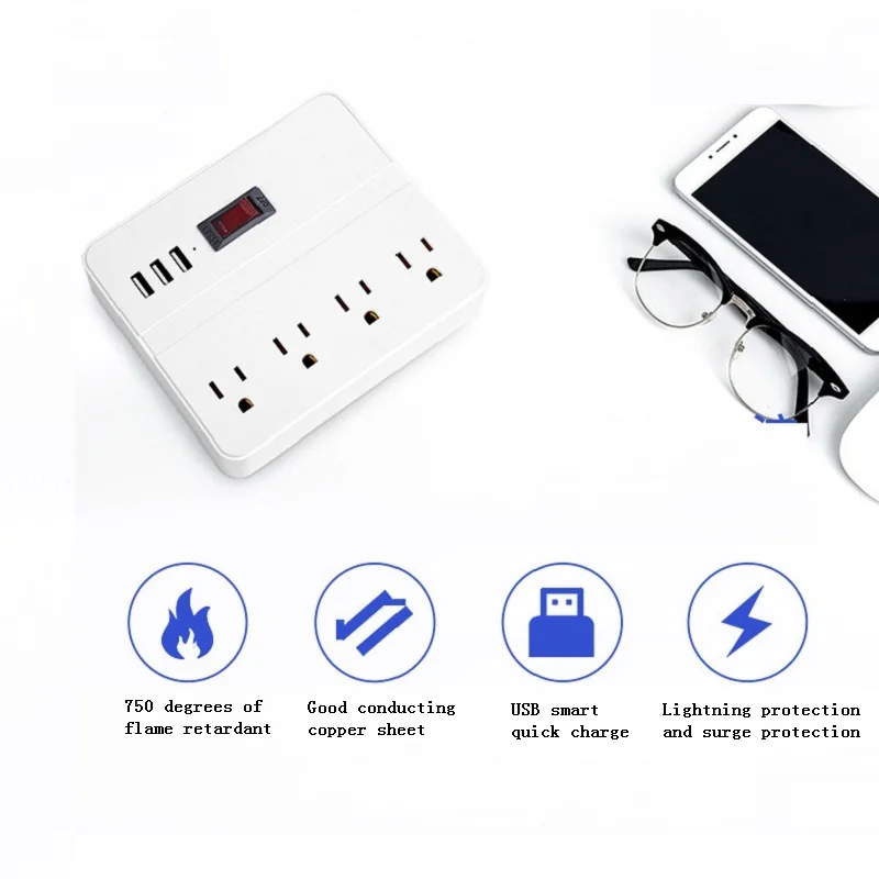 США вилка американский стиль многофункциональная смарт-карта плата 3USB Смарт Быстрая зарядка предотвращает гром и вздутие Удлинительное гнездо