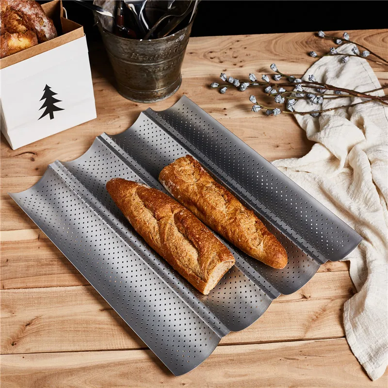 

French Bread Baking Mold Bread Wave Baking Tray Practical Cake Baguette Mold Pans 2/3/4 Groove Waves Bread Baking Tools