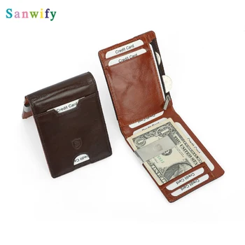

Men's Genuine Leather Money Clip Thin Wallet Credit Card Protection Small Zipper Coin Pocket Purse