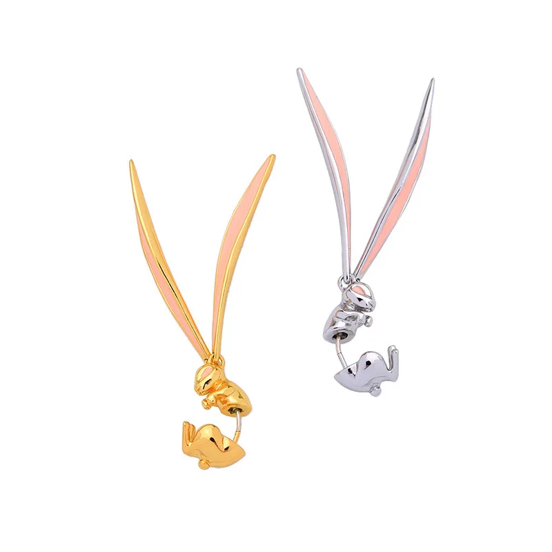 

S925 silver needle cute bunny earrings Korean version ins niche design girl fashion heart glaze earrings