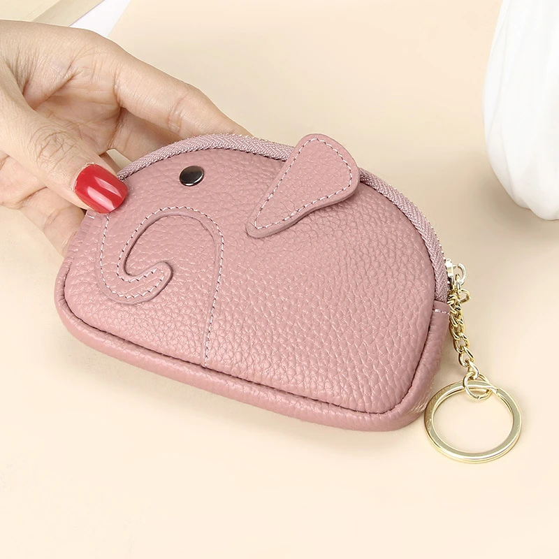 Monedero elefante de dibujos animados mujer, Cartera de cuero tarjetero, monedero pequeño, llavero, bolso de mano|Monederos| - AliExpress