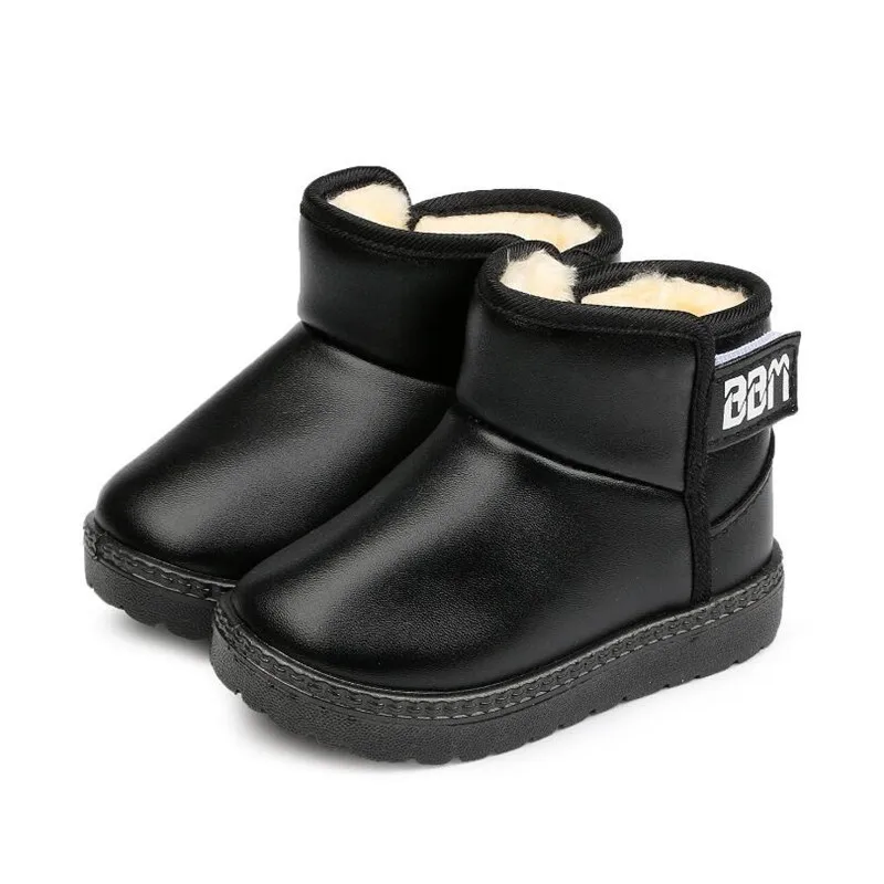 

Winter Snow Boots Leather Children Boots With Thick Fur Dress Shoes Black Sneakers For Girls Boys Toddler Best Shoes