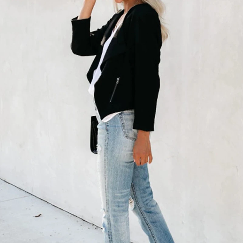 Women Spring Summer Solid Color Jackets Lapel Casual Long Sleeves Slim Warm Coat Blazer