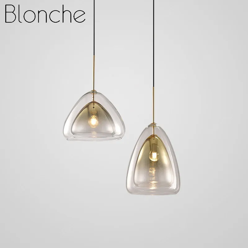 Glass Jellyfish Pendant Lights Double Lampshade Hanging Lamp Art Decor Modern Living Room Bedroom Kitchen Home Led Light Fixture | Лампы и