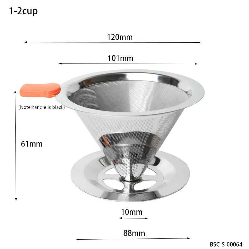 1-2cup V60 1-8Cup фильтр для кофе из нержавеющей стали с бесплатным фильтром, бумажное основание фильтра, прочное, простое в использовании HG13851-HG13856 - Цвет: 1-2cup