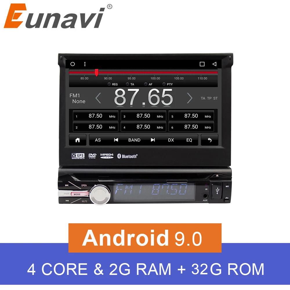 Eunavi 7 ''Универсальный один 1 Din Android 9 0 четырехъядерный автомобильный DVD плеер