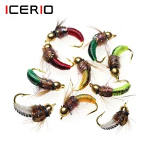 

ICERIO 8PCS Brass Bead Nymphs Scud Bug Worm Flies Trout Fly Fishing Lure Bait Barbed Fly Hook