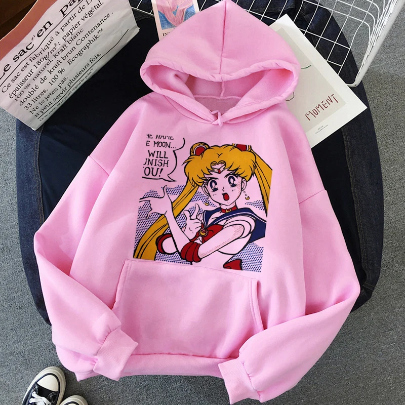 Сейлор Мун каваи аниме Harajuku Толстовка для женщин Ullzang милый кот мультфильм корейский стиль толстовка 90s Модный Графический Hoody женский - Цвет: H2264