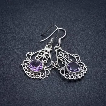 

Natural Amethyst Handmade Mexican 925 Sterling Silver Earrings 1 1/2" S1511