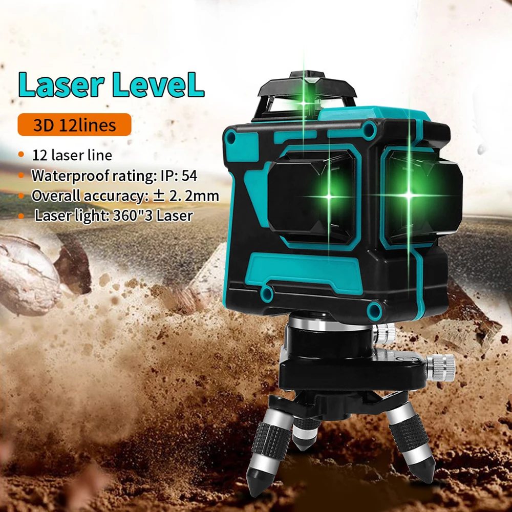 

HILDA Laser Level 12 Lines 3D Level Self-Leveling 360 Horizontal And Vertical Cross Super Powerful Green Laser Level
