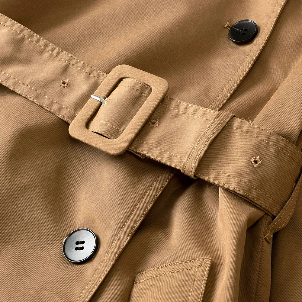 Najtaniej Dobrej jakości Khaki Trench Coat kobiety odzież 2019 nowa sprzedaż stylowy pasek szczupła podwójne piersi urząd Lady kobiet wiatrówki