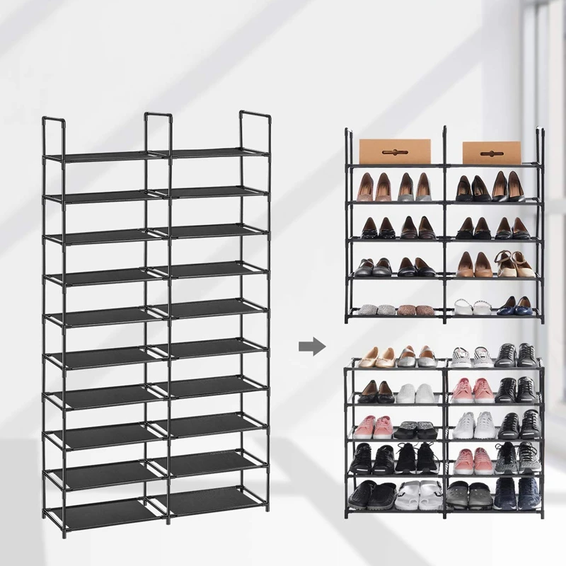 Shoe Rack Shoe Organizer 50 Pair Shoe Racks, Shoe Tower with Waterproof Dustproof, Tight Connection 10 Tiers Shoe Shelf