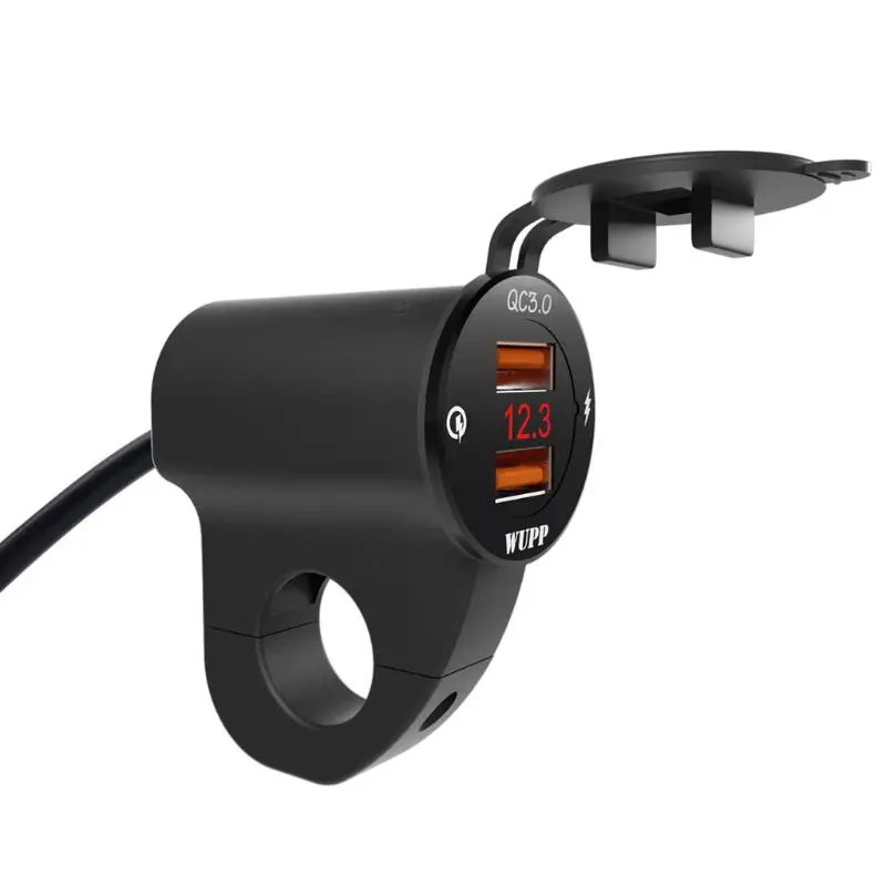 Металлический 12V мотоциклов Водонепроницаемый QC3.0 Dual USB быстрой Зарядное устройство Светодиодный переключатель вольтметра