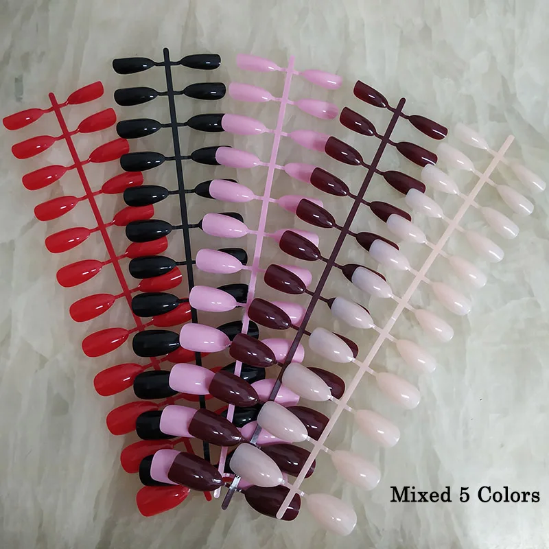 Mixed 5 Colors Смешанные 18 цветов полное покрытие поддельные ногти короткие остроконечные накладные ногти шпильки миндалевидные ногти яркие цвета дизайн ногтей - Цвет: Mixed 5 Colors