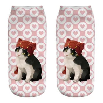 

3D Novelty Crazy Funny Cat Ankle Cute Colorful Cartoon Socks Women Casual calcetines Low Cut Socks Women's skarpetki damskie