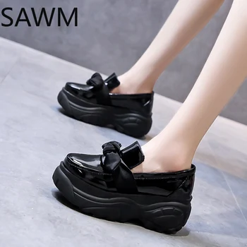 

Chunky Sneakers Platform Women Fashion Female Black Leather 2020 Winter INS Ulzzang Luxury Designers Lace Up Casual Shoes Woman