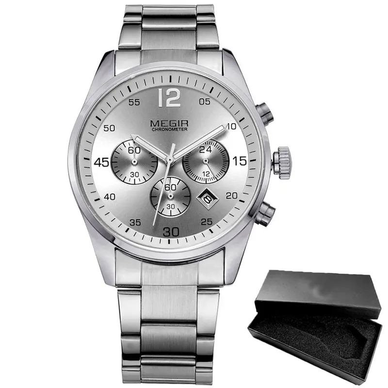 Relogio Masculino брендовые модные мужские часы люксовый бренд MEGIR военные мужские часы хронограф водонепроницаемые мужские наручные часы - Цвет: MS2010G-Silver