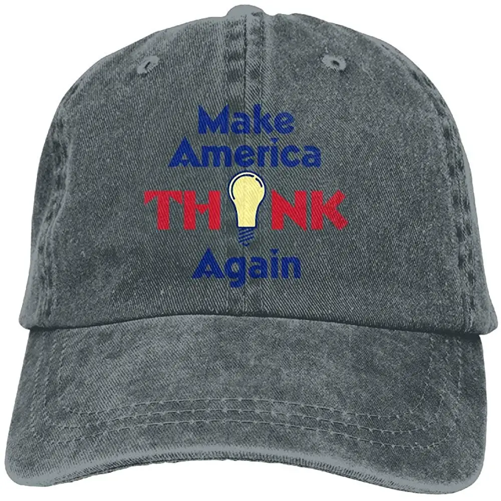 Make America Think Again унисекс, джинсовая бейсболка с эффектом потертости, Кепка с рыбкой, регулируемая задняя застежка, Кепка водителя грузовика