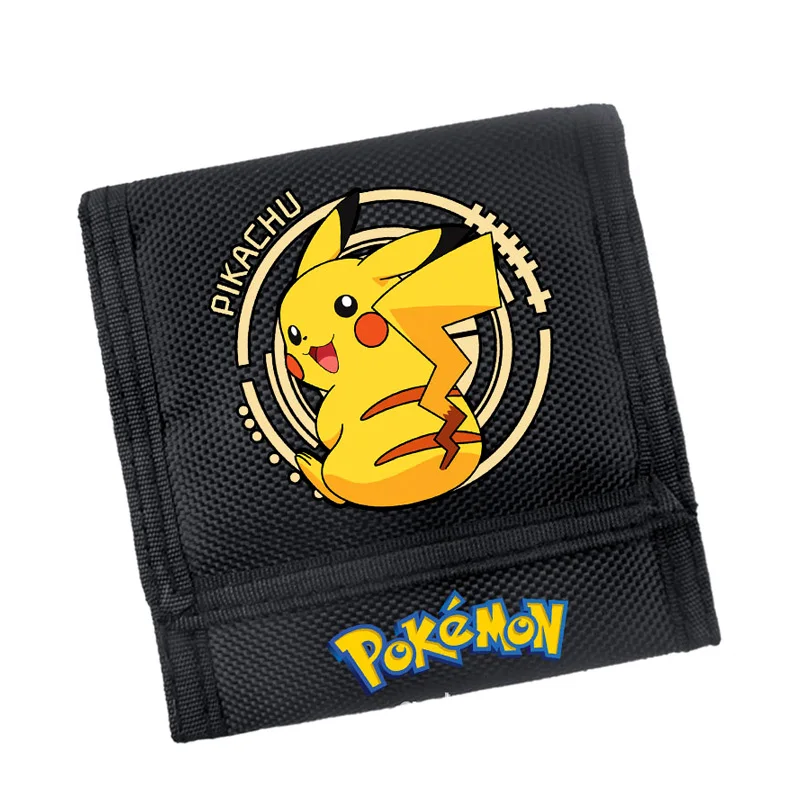 Pocket Monster Wallet in Black Oxford Trifold Carteira Children Boys Girls Pikachu Poke Ball Wallet (5)