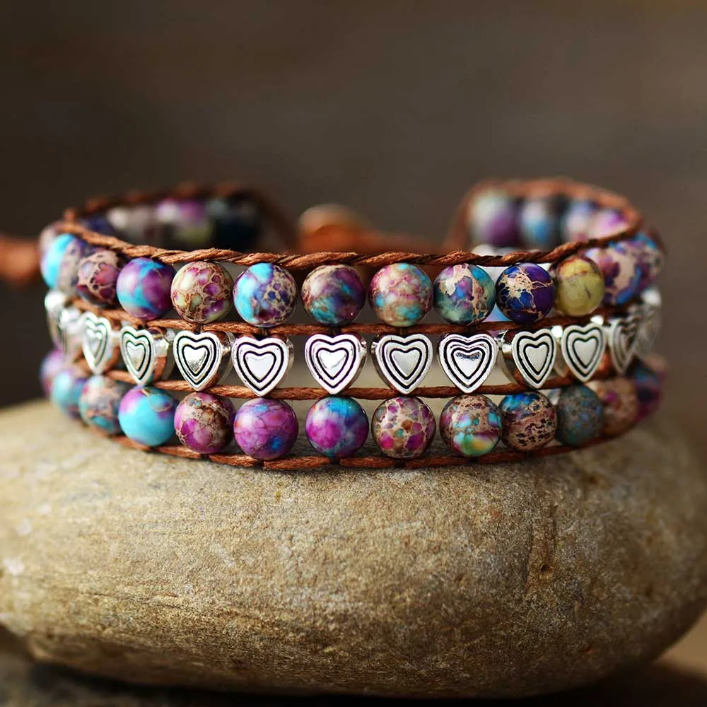Unique Beaded Wrap Bracelets Natural Stones Heart Beads Cuff Bangle Bracelet Bohemian Vegan Jewelry Dropshipping