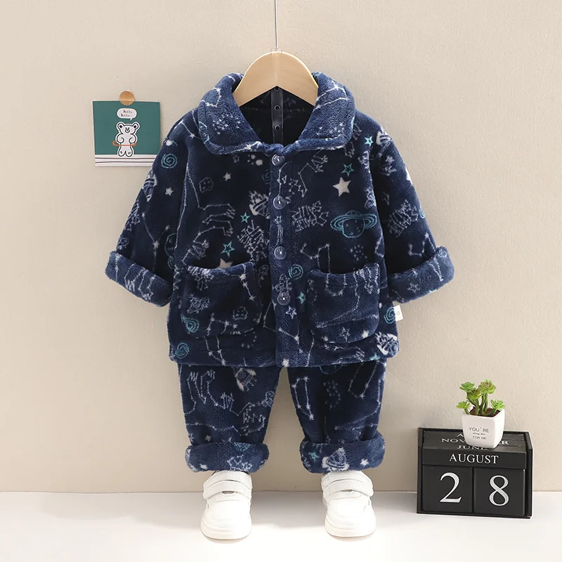 New Autumn Winter Baby Clothes Children Sleepwear Girls Fashion Cartoon Long Sleeve Top Pants Toddler Boys Costume Kids Pajamas