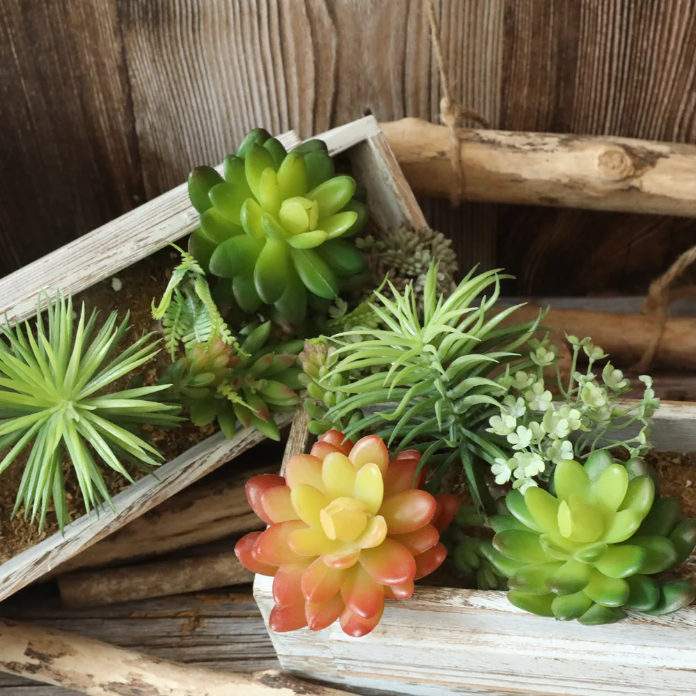 Artificial Succulents Plants Green Purple Red White Blue Flocking Home Garden Decoration Plastic Mini Desktop Bonsai | Дом и сад