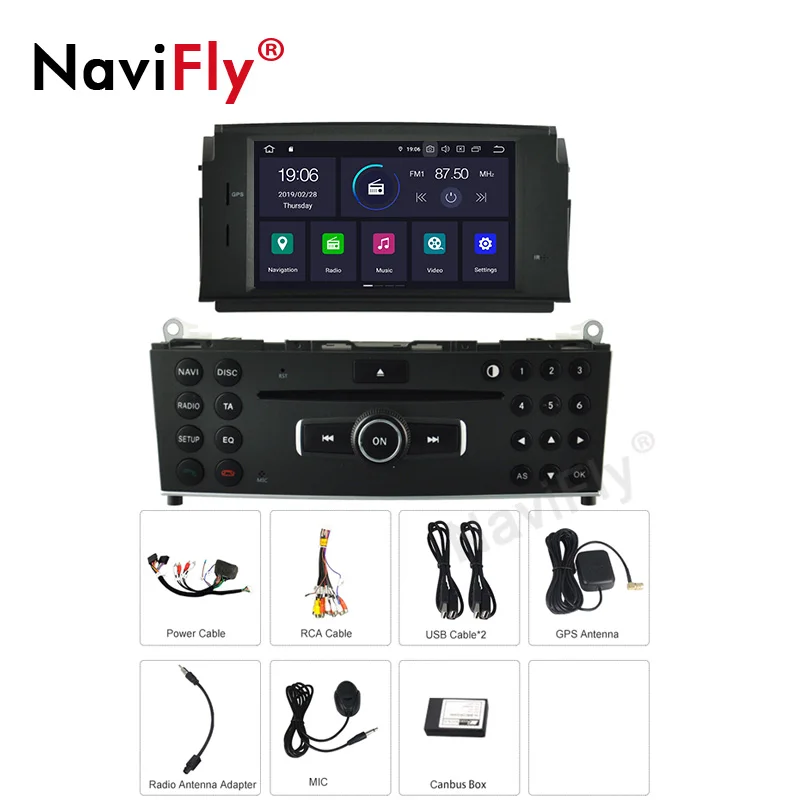 NaviFly, объемом памяти 4 ГБ/2 ГБ Автоматическая навигация Android 9,0 Автомобиль Радио DVD gps для Benz C200 C180 W204 2007 2008 2009 2010 WI-FI BT, RDS DVD fm Navi