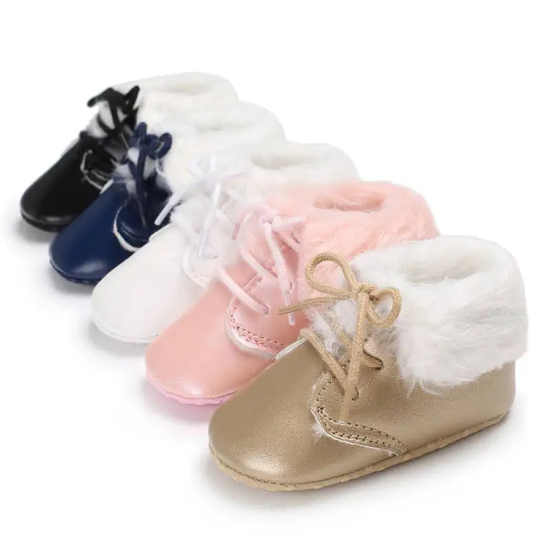

Newborn Baby Shoes Toddler PU Soft Sole Anti-slip Warm First Walkers Infant Baby Crib Shoes