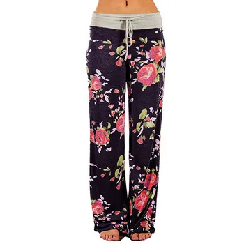 

pants women work Womens Comfy Stretch Floral Print Drawstring Palazzo Wide Leg Lounge Pants ropa mujer женская одежда