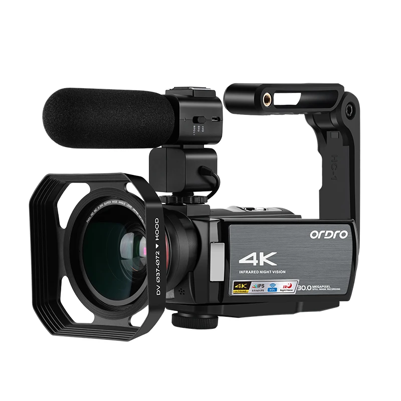 AE8 Digital Camcorder 4K Digital Video Camera Upgrade 3.0 IPS Full HD Camera IR Infrared Night Vision with Microphone - Цвет: add mic lens