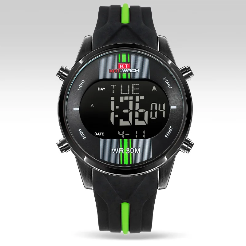 Модные брендовые часы, мужские водонепроницаемые спортивные часы, открытый силиконовый ремешок, светодиодные цифровые часы, мужские часы Erkek Kol Saati reloj hombre - Цвет: green