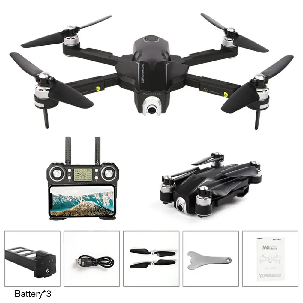 M8 складной Радиоуправляемый Дрон с HD 1080P камерой Gimbal оптический поток gps позиционирование высота удержания Радиоуправляемый вертолет Дрон в подарок - Цвет: black 3B