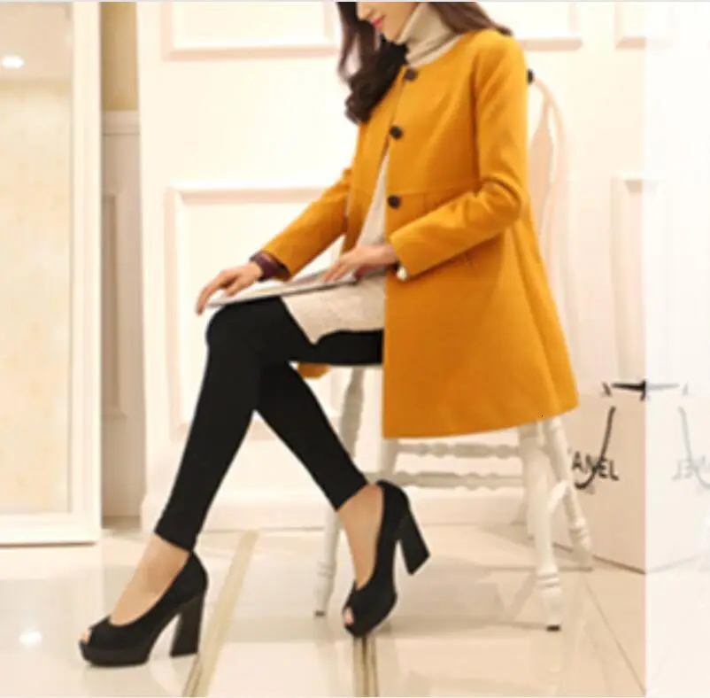 Fashion coats round neck long-sleeved single-breasted wool coat female autumn winter multi-color large size warm jacket outwear